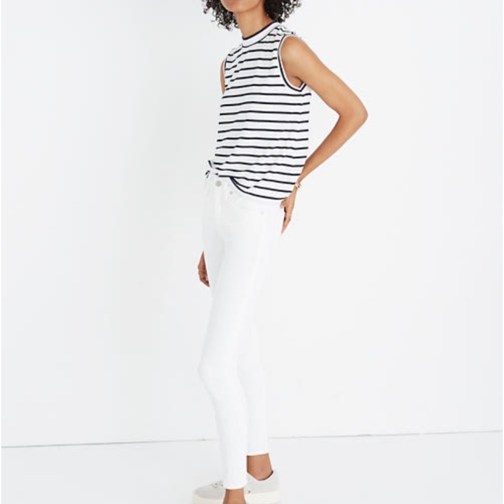 Madewell Navy Blue White Strips Mockneck Tank Top.   Sz S